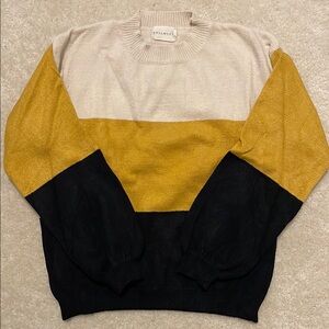 Dreamed Cream mustard & black colorblock sweater Size small overalls Flats